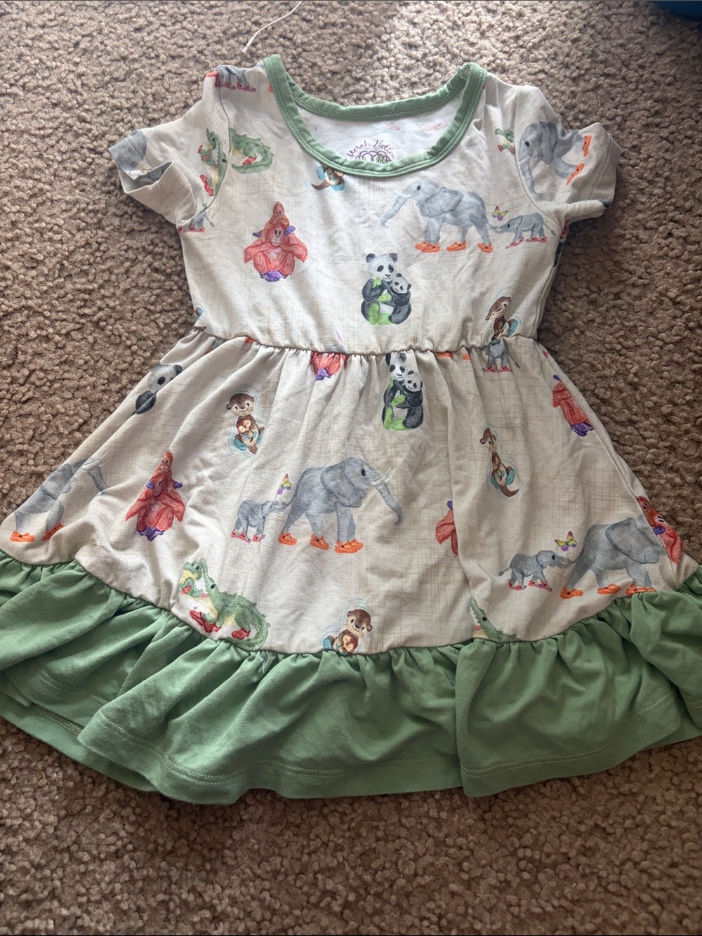 B69 Meraki Hollow Bamboo 18-24 Safari Animals Wearing Crocs- Print Twirl Dress